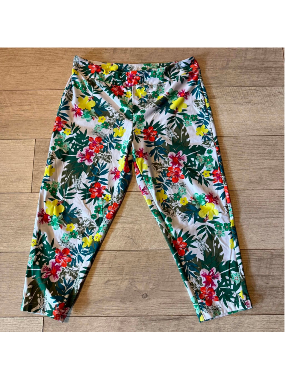 Women's Terra & Sky Floral Capri Pants Size 24w White and Green